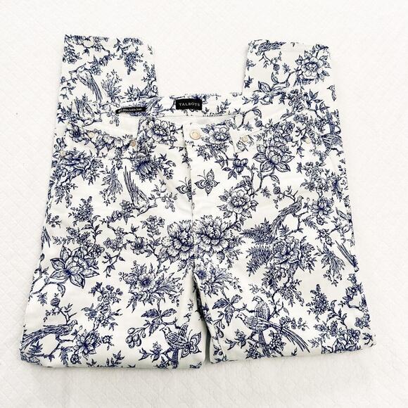 Talbots Slim Ankle Jean Flower Print Blue White Size 6P MINT - Picture 7 of 8